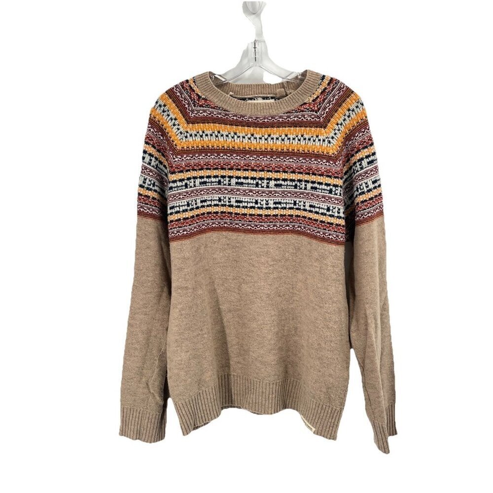 Third & Army Fair Isle Western Crew Neck Sweater Tan Sz Mens Medium Wool Blend